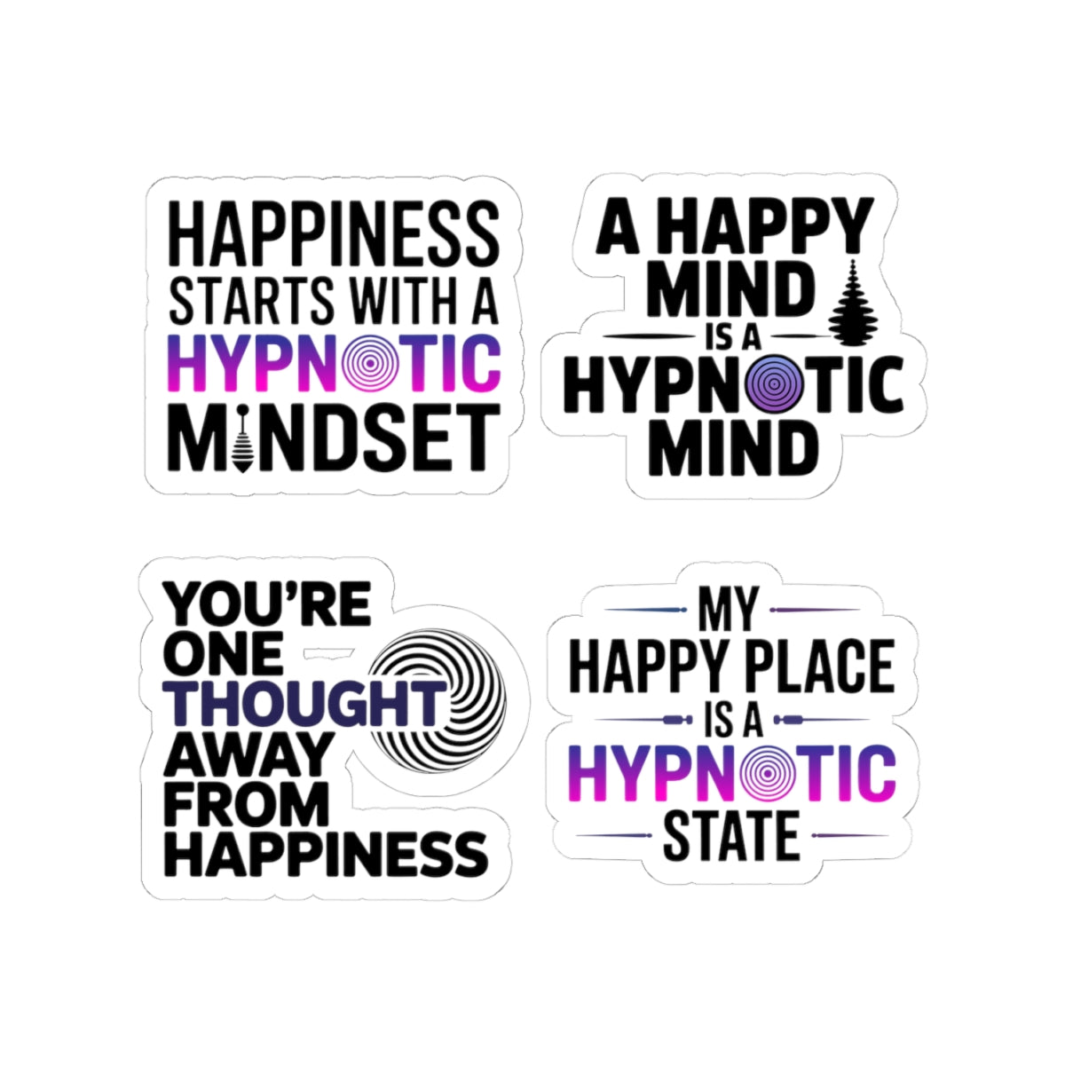 Hypnotic Mindset Sticker Pack – 4 PCS Inspirational Happy Mind Decals for Hypnotists Mindset Coaches
