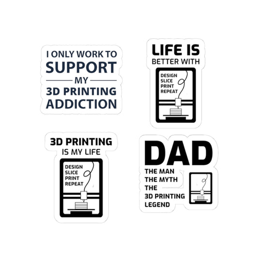 3D Printer Sticker Pack – 4 PCS Funny FDM Addiction Decal Set for Makers Dad Engineers Printing Fans