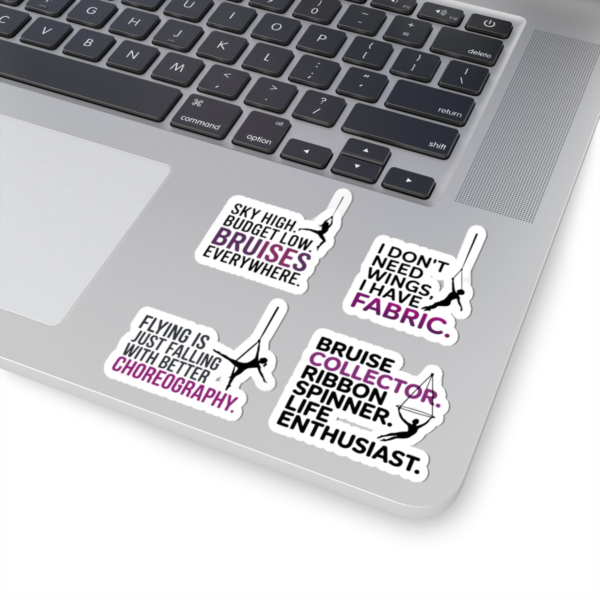 Aerial Silk Sticker Pack – 4 PCS Funny Quote Decal Set for Aerialists Circus Arts Performers and Fabric Athletes