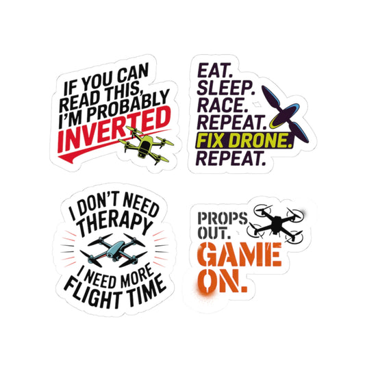 Drone Racing Sticker Pack – 4 PCS Funny Pilot Lifestyle Quote Decals for FPV Pilots and Quadcopter Enthusiasts