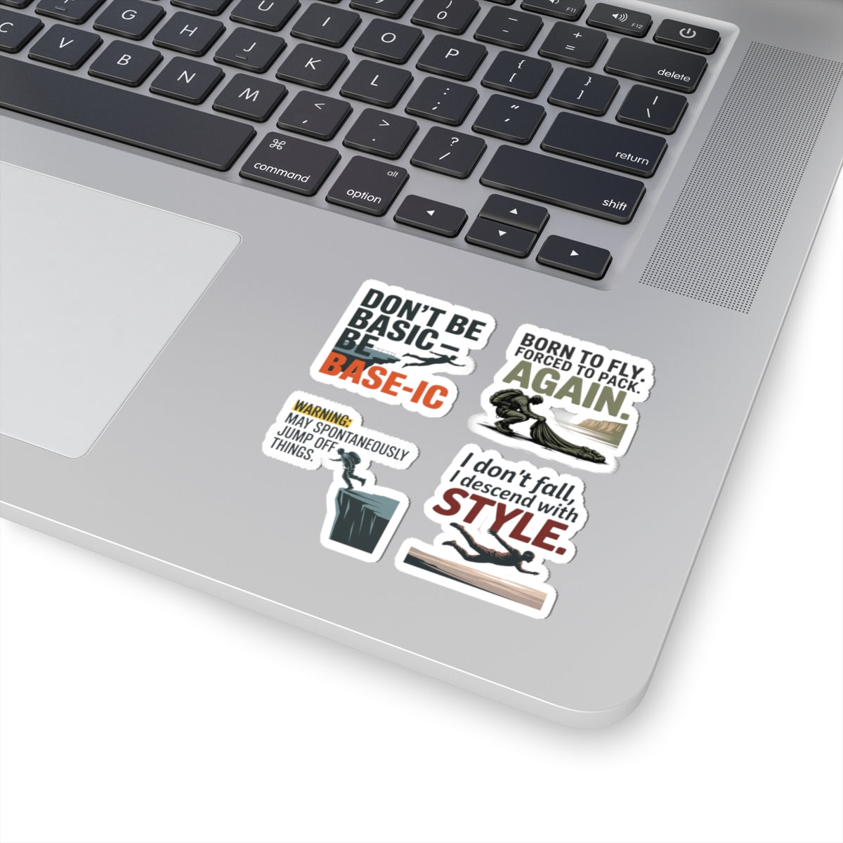 Base Jumping Sticker Pack for Car Laptop – 4 PCS Clever Wordplay Decal Set for Extreme Athletes Skydivers
