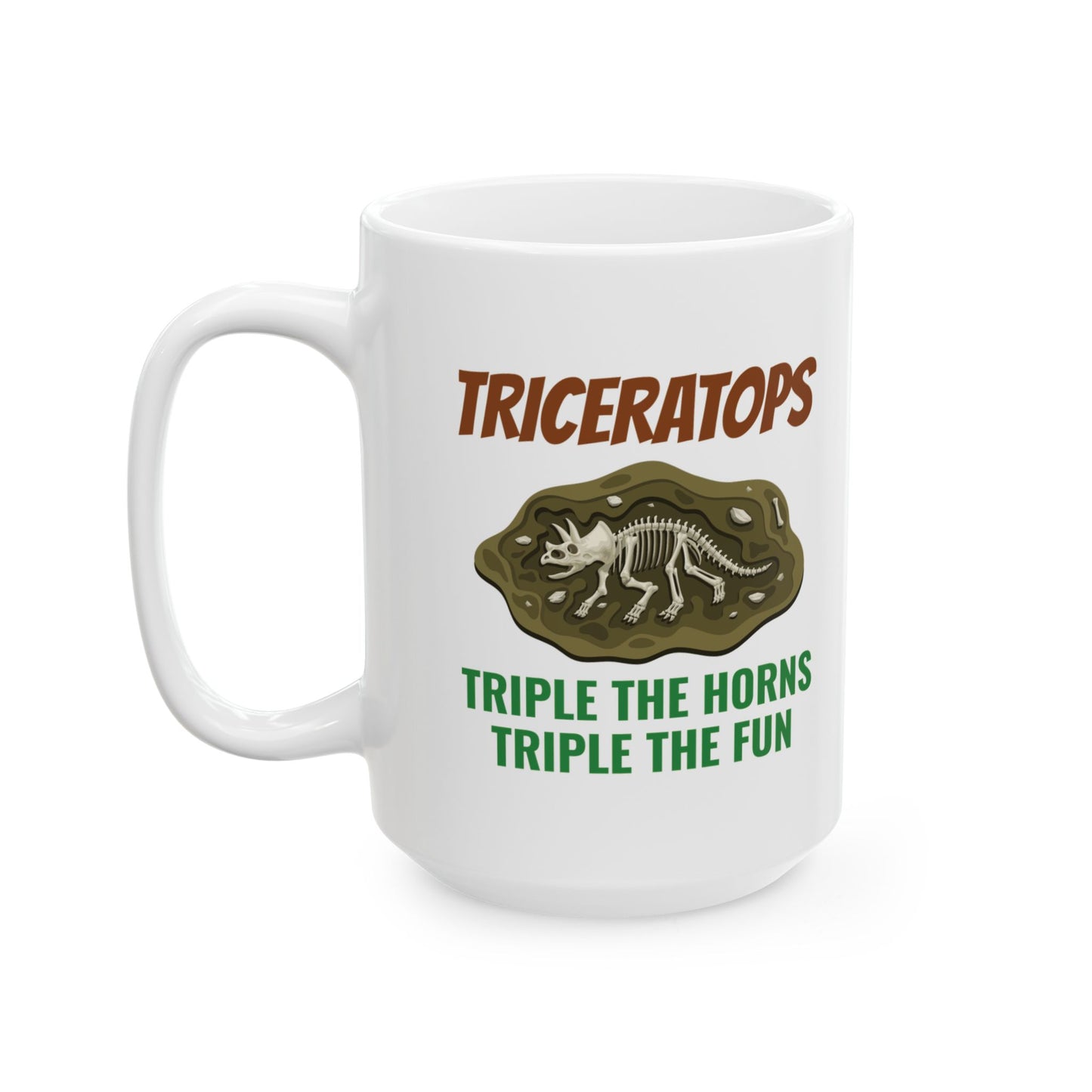 Taza con fósil de dinosaurio para amantes de la paleontología con diseño de esqueleto de triceratops 