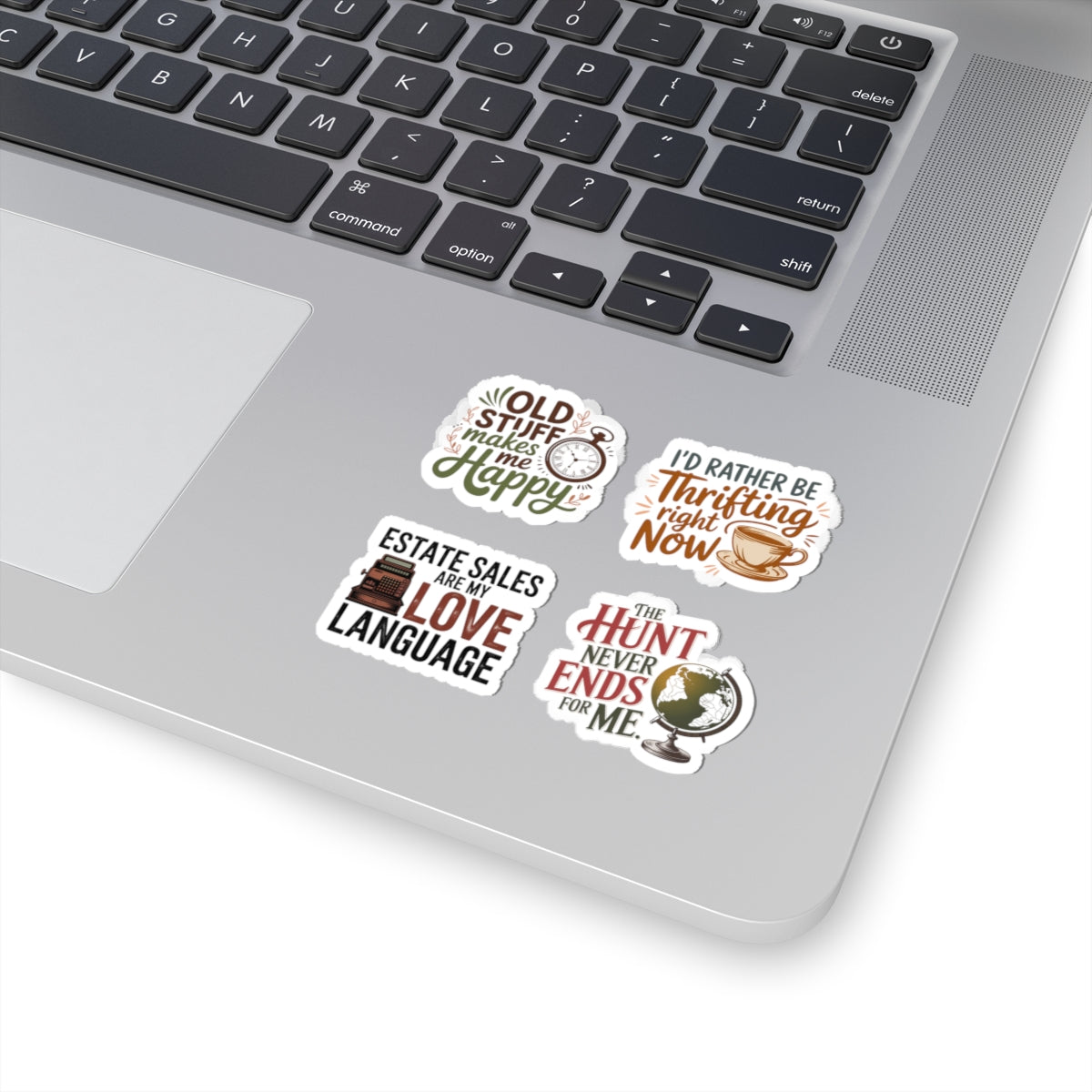 Antique Hunt Sticker Pack – 4 PCS Passion Love Language Quote Decal for Estate Sale Lovers, Treasure Hunters