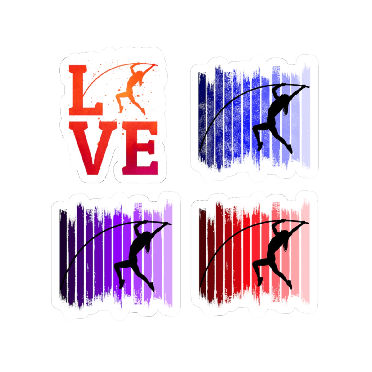 Pole Vault Sticker Pack – 4 PCS Colorful Brush Stroke Graphic Decal Set for Female Track Athletes, Girl Vaulters & Sport Fans