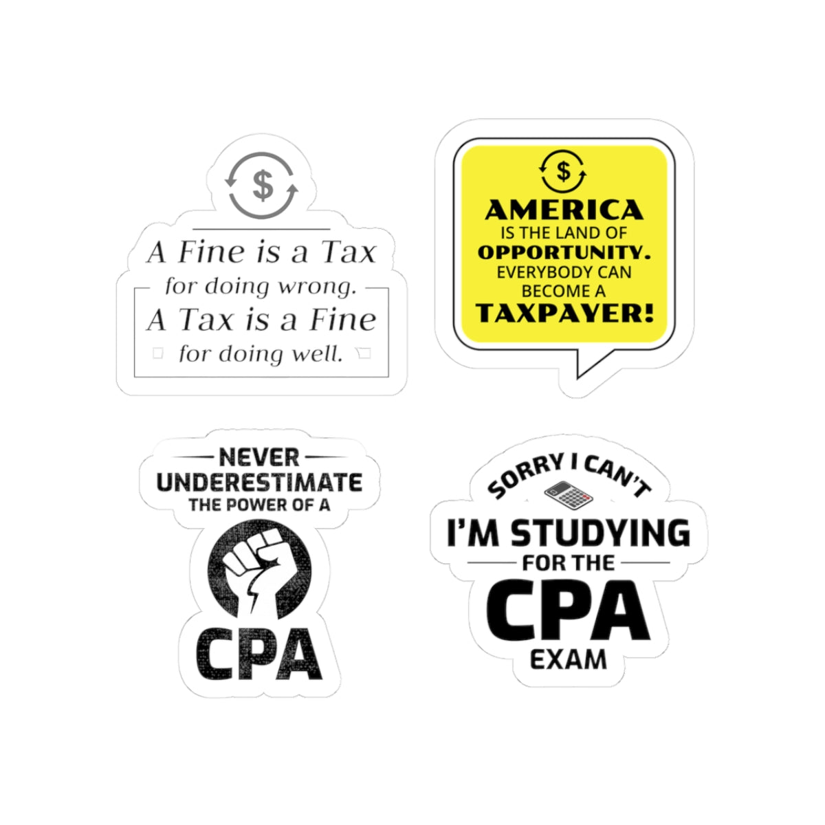 CPA Sticker Pack – 4 PCS Funny Taxpayer Power Decal Set for Accountants CPA Students and Finance Pros