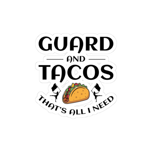 Color Guard "Guard and Tacos" Sticker Vinyl: Twirling Dancer Design, Flag Twirling, Marching Band