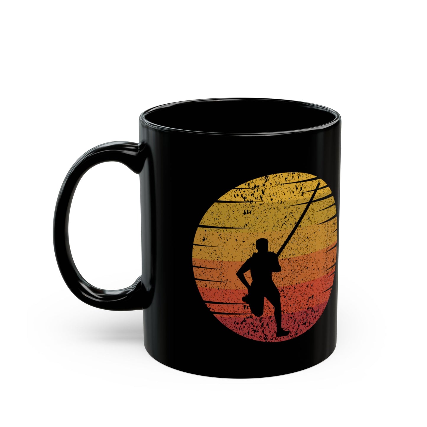Pole Vault Mug Black – Track & Field Gift for Pole Vaulters Vintage Sunrise Theme 11oz