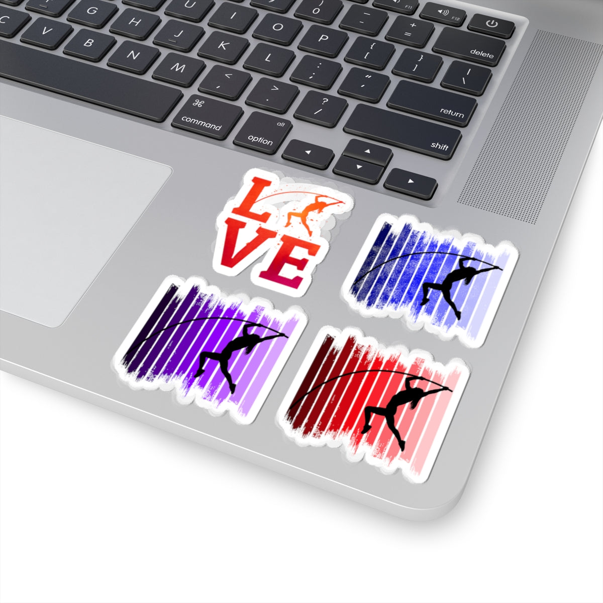 Pole Vault Sticker Pack – 4 PCS Colorful Brush Stroke Graphic Decal Set for Female Track Athletes, Girl Vaulters & Sport Fans