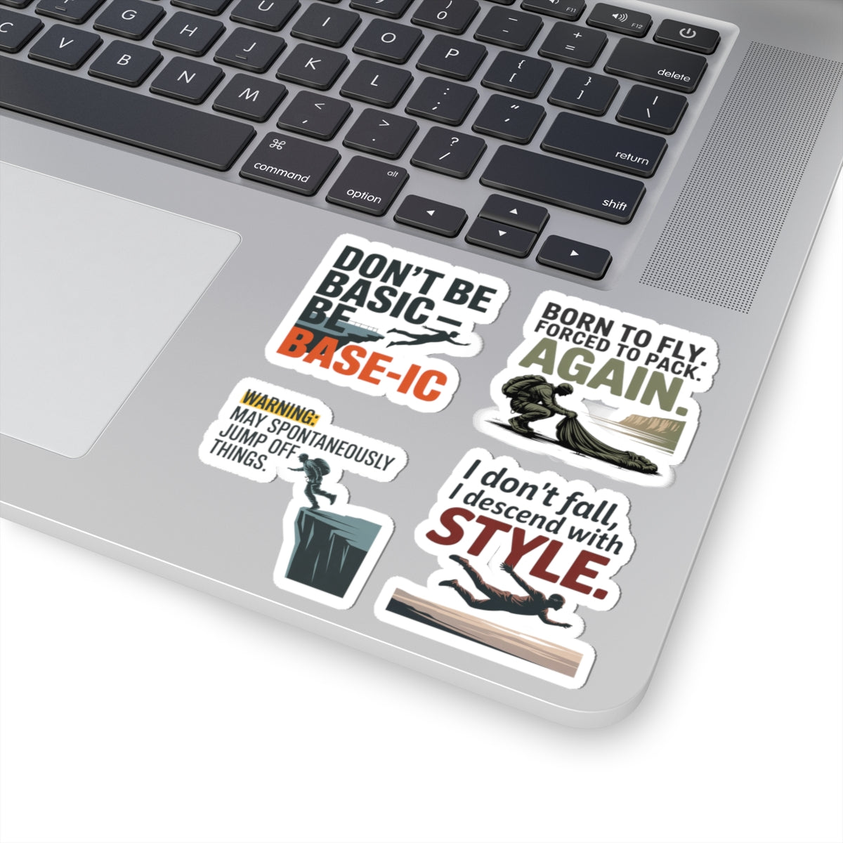Base Jumping Sticker Pack for Car Laptop – 4 PCS Clever Wordplay Decal Set for Extreme Athletes Skydivers