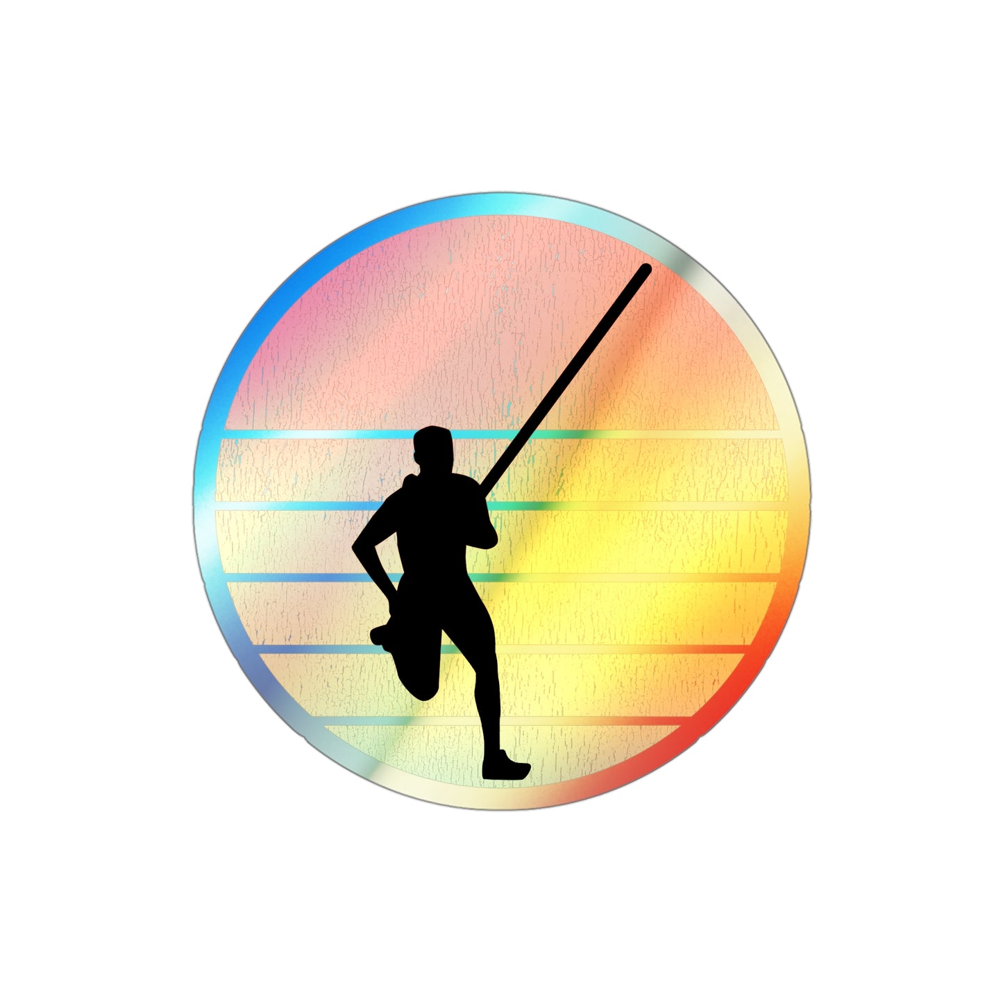 Pole Vault Holographic Stickers - Retro Sunset Athlete Design for Sports Enthusiasts