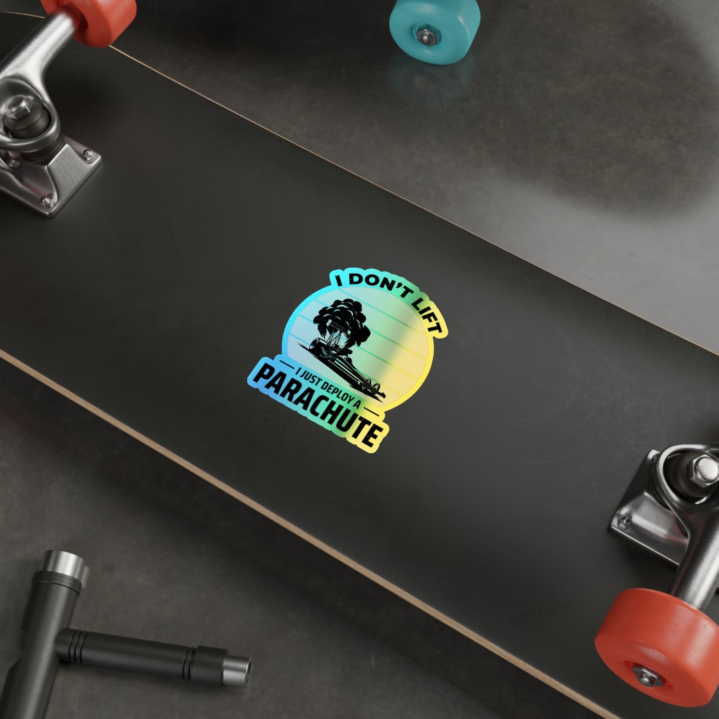 Dragster Drag Racing Holographic Stickers Vinyl – Parachute Launch Humor for Speed Race Fans