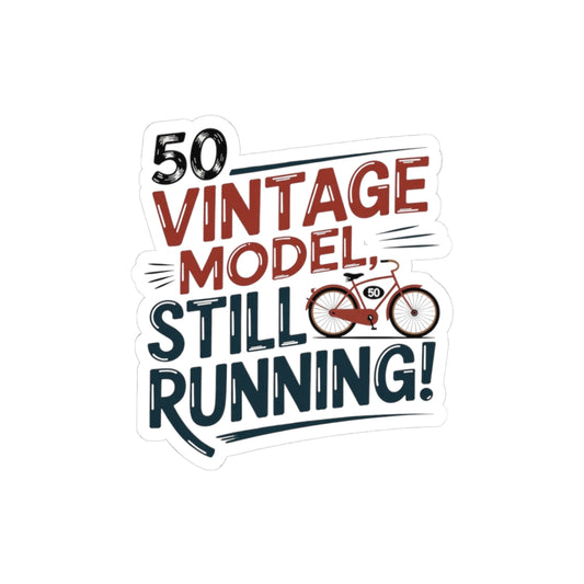 Vintage 50th Birthday Sticker - Still Running Funny Vinyl Decal for Turning 50 Adults Milestone Birthday Party