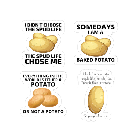 Potato Sticker Pack – 4 PCS Funny Spud Life Baked Potato French Fries Decal Set for Potato Lovers Food Fans