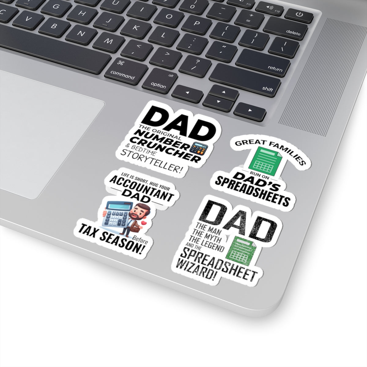 Accountant Dad Sticker Pack – 4 PCS Funny Spreadsheet Wizard Number Cruncher Decal Set for Finance Dads