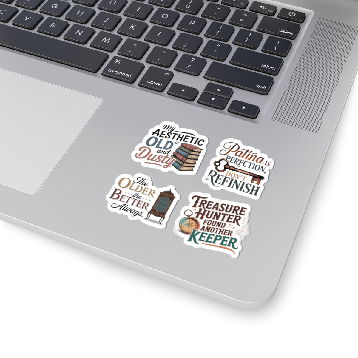 Antique Aesthetic Sticker Pack – 4 PCS Old Dusty Patina Funny Decal for Vintage Lovers, Furniture Collectors