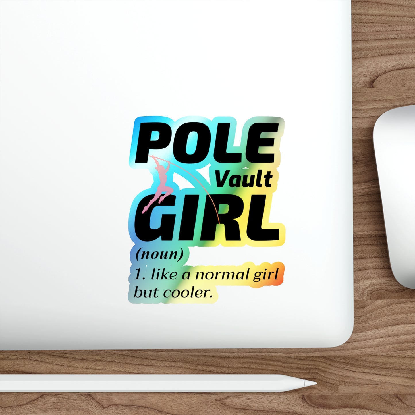 Pole Vault Sticker Girl Holographic Vinyl - Track & Field Decal for Female Athletes, Motivational Sports Decor