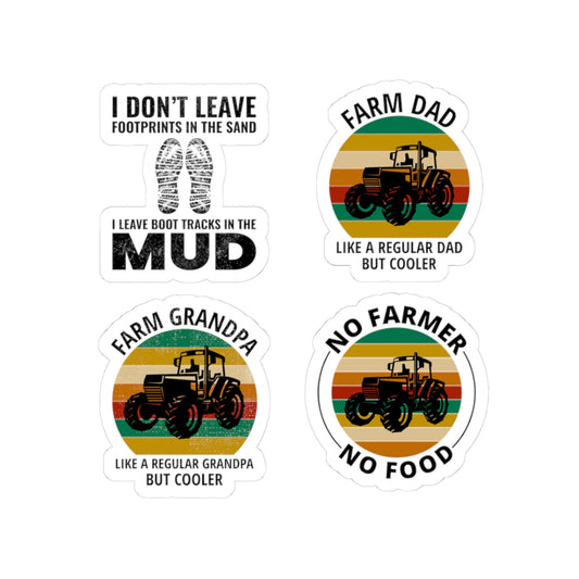 Farmer Sticker Pack – 4 PCS Funny Farm Dad Grandpa No Farmer No Food Decal Set for Farmers Agriculture Lovers