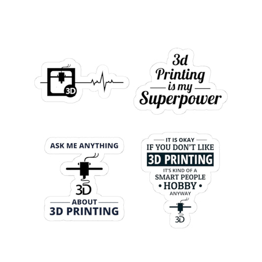 3D Printer Sticker Pack – 4 PCS Funny Superpower Smart Hobby Decal Set for Makers Engineers Printing Fans
