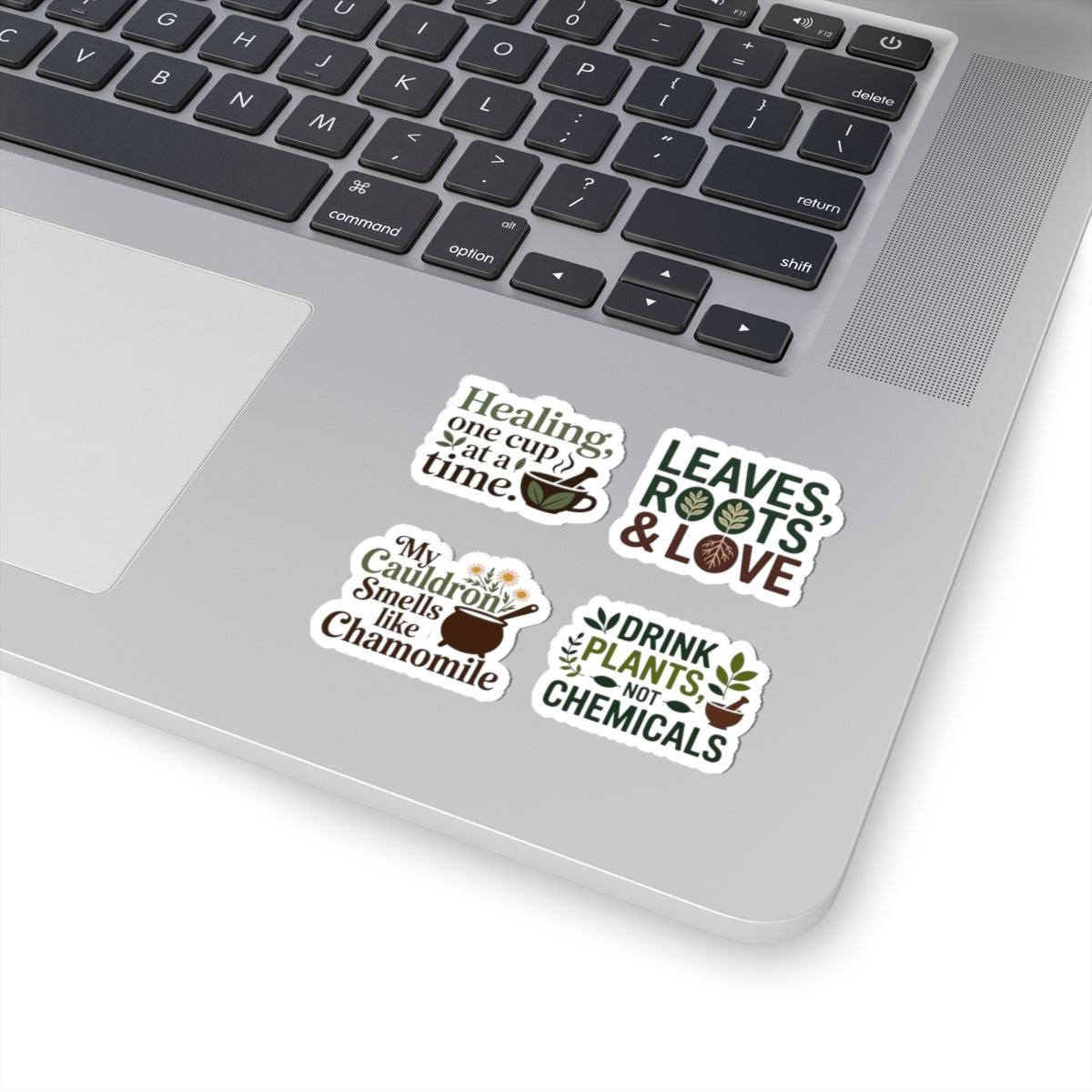 Herbalist Sticker Pack – 4 PCS Funny Chamomile Cauldron Decals for Plant Healers Herbal Tea Lovers