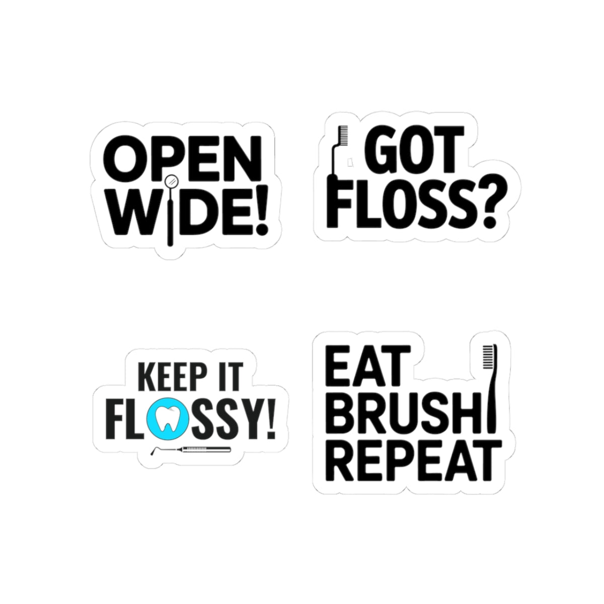Dental Sticker Bundle - 4Pcs Oral Hygiene Theme Vinyl Decals for Dentists & Hygienists