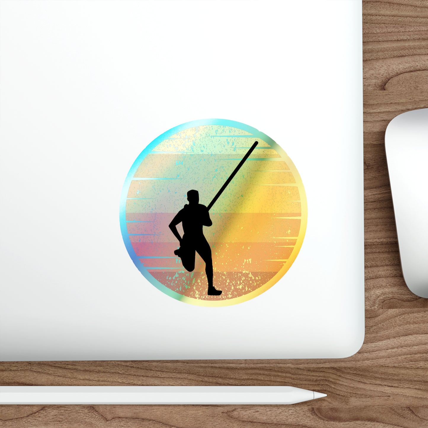 Pole Vault Holographic Stickers - Retro Athlete Design for Sports Enthusiasts