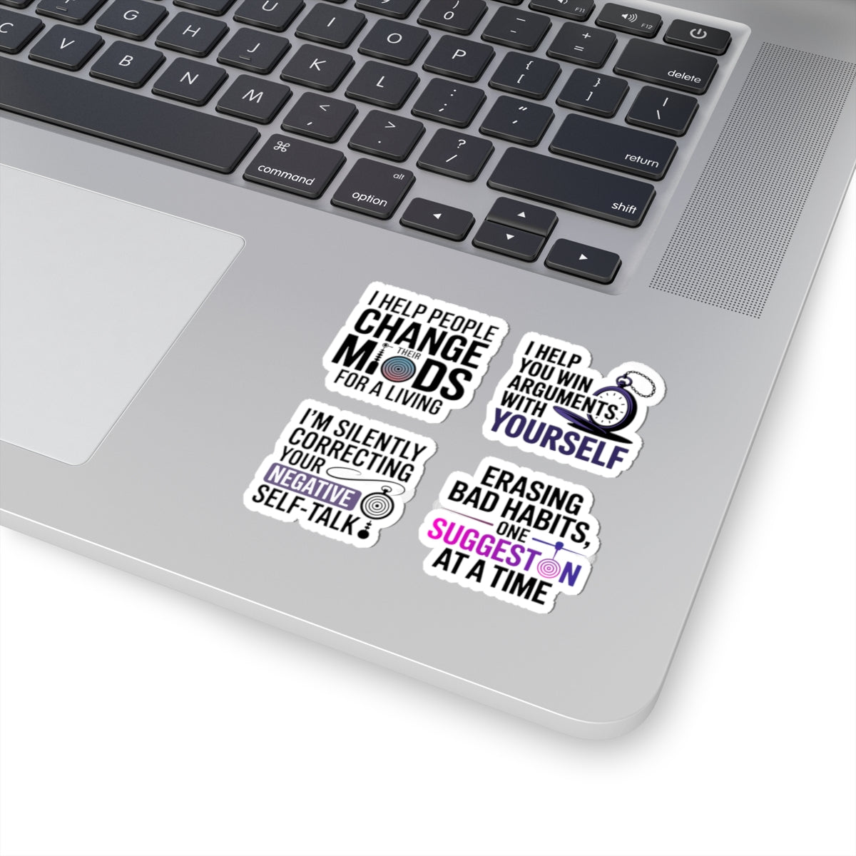 Hypnotist Sticker Pack – 4 PCS Funny Bad Habit Eraser Decals for Hypnotherapists Mind Change Professionals