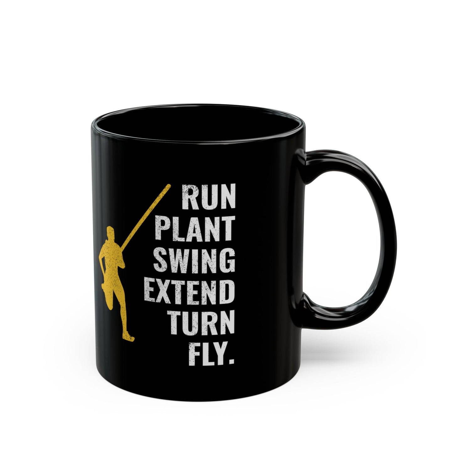 Pole Vault Mug Black – RUN PLANT SWING Technique for Jumpers Field Event Enthusiasts 11oz