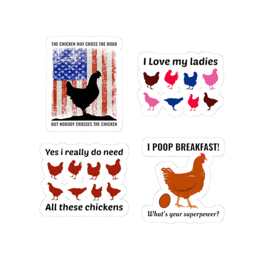 Chicken Farmer Sticker Pack – 4 PCS Funny Poop Breakfast Love My Ladies Decal Set for Chicken Owners Farmers
