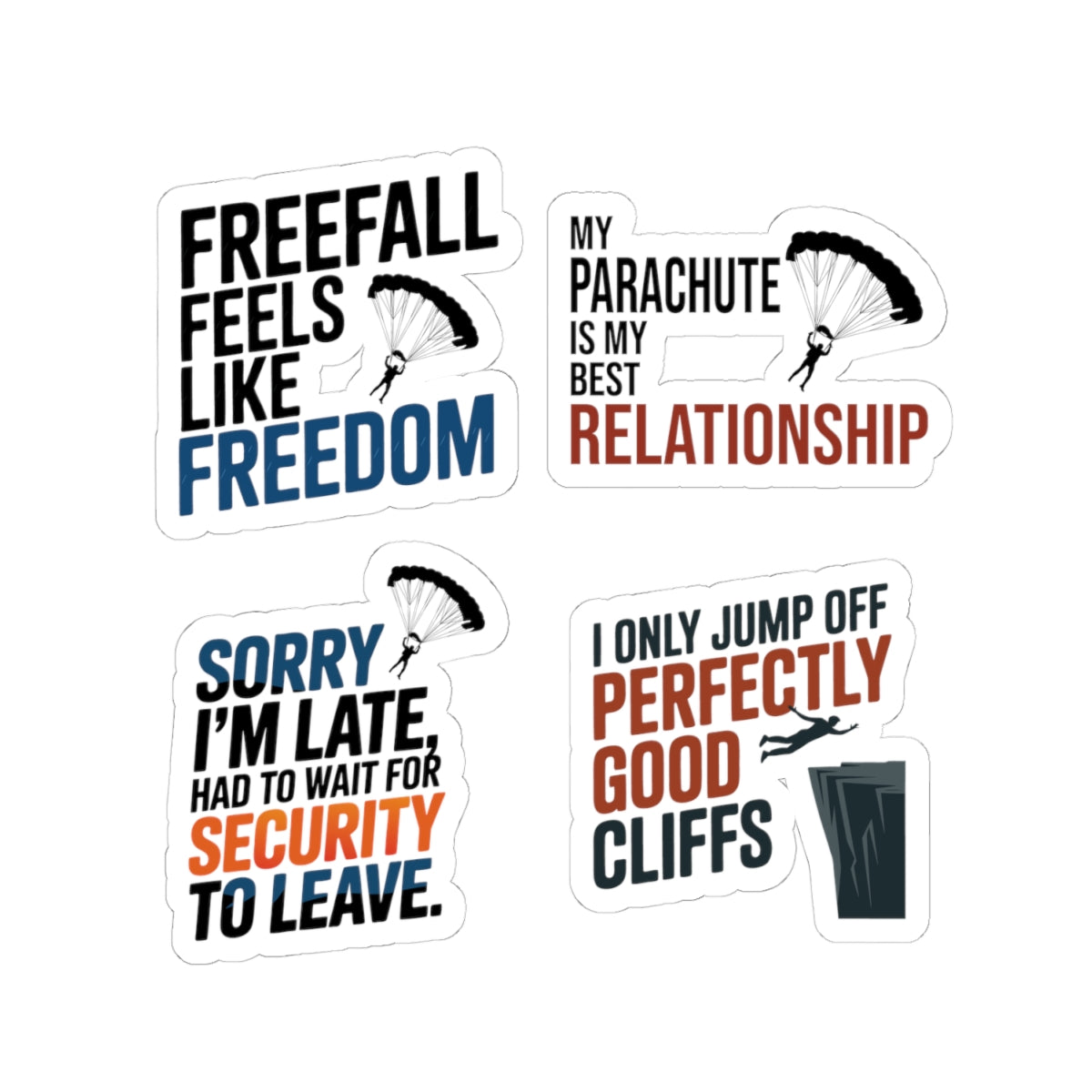 Base Jumping Sticker Pack for Car Helmet – 4 PCS Underground Humor Decal Set for Extreme Athletes Skydivers