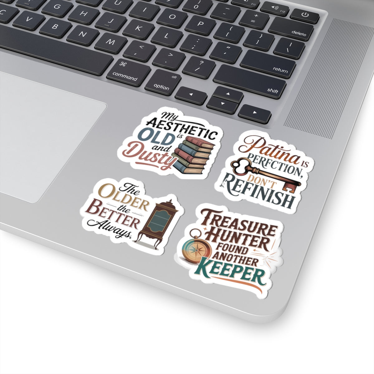 Antique Aesthetic Sticker Pack – 4 PCS Old Dusty Patina Funny Decal for Vintage Lovers, Furniture Collectors