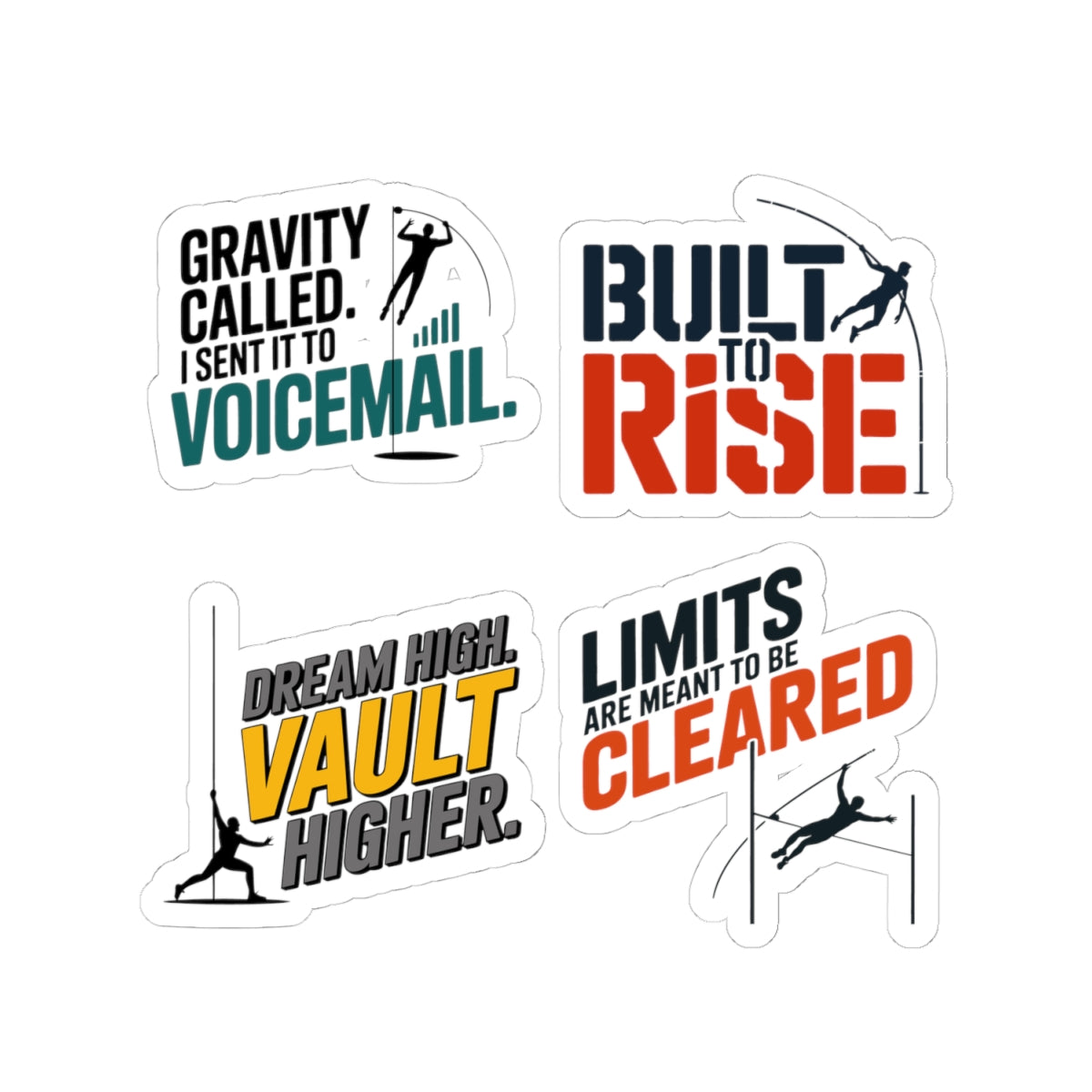 Pole Vault Sticker Pack – 4 PCS Bold Motivational Graphic Decal Set for Track and Field Athletes, Competitive Vaulters