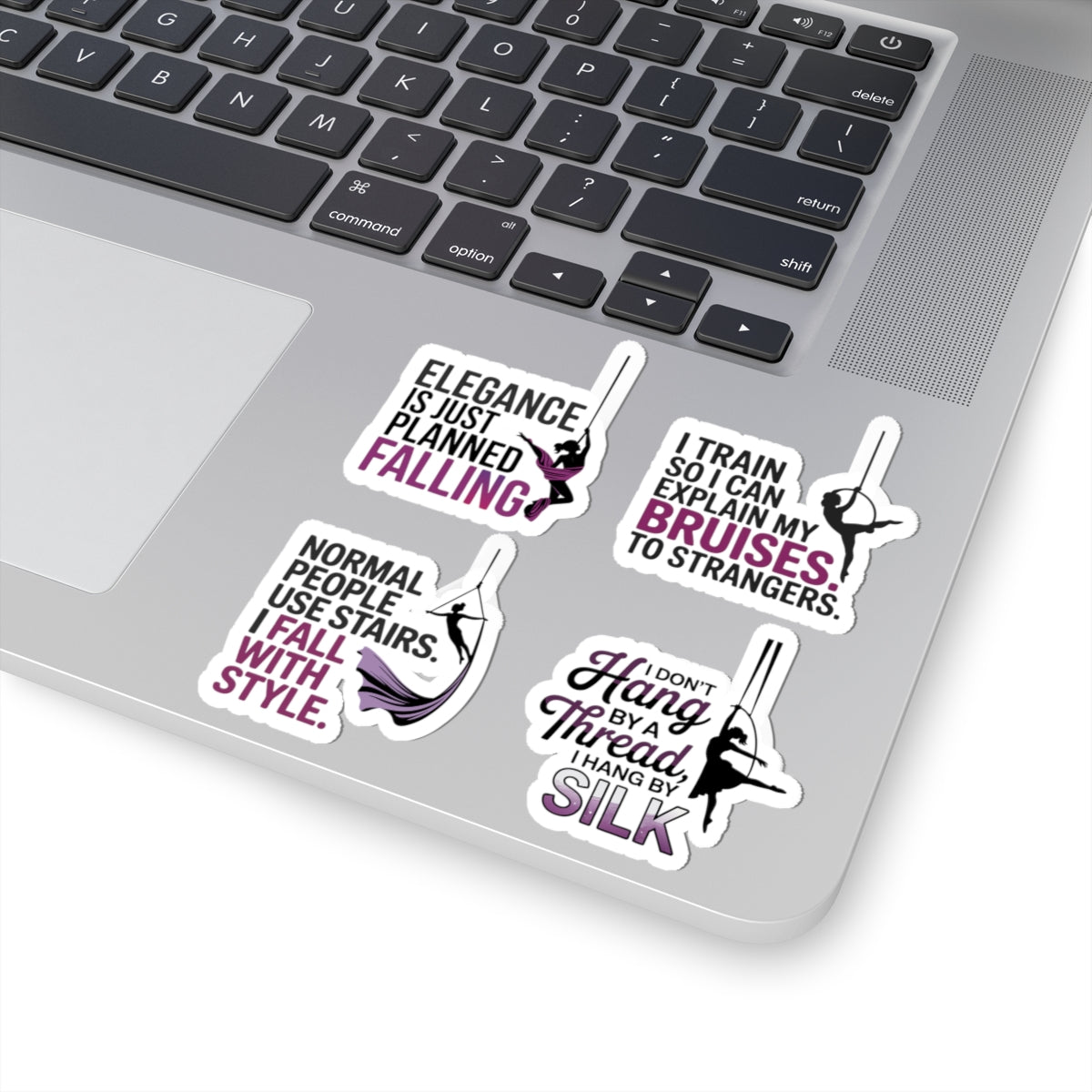 Aerial Silk Sticker Pack – 4 PCS Funny Mixed Style Quote Decal Set for Aerialists Circus Performers and Silk Athletes