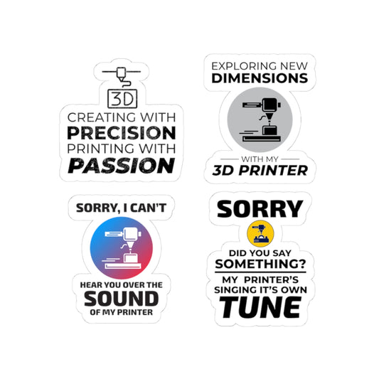 3D Printer Sticker Pack – 4 PCS Funny Precision Passion Decal Set for Makers Engineers and Printing Fans