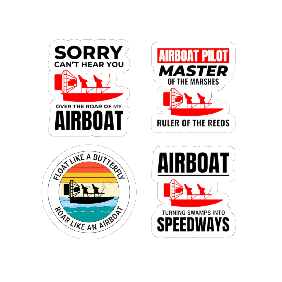 Airboat Sticker Pack – 4 PCS Witty Novelty Decals for Swamp Boat Pilots Bayou Adventure Lovers