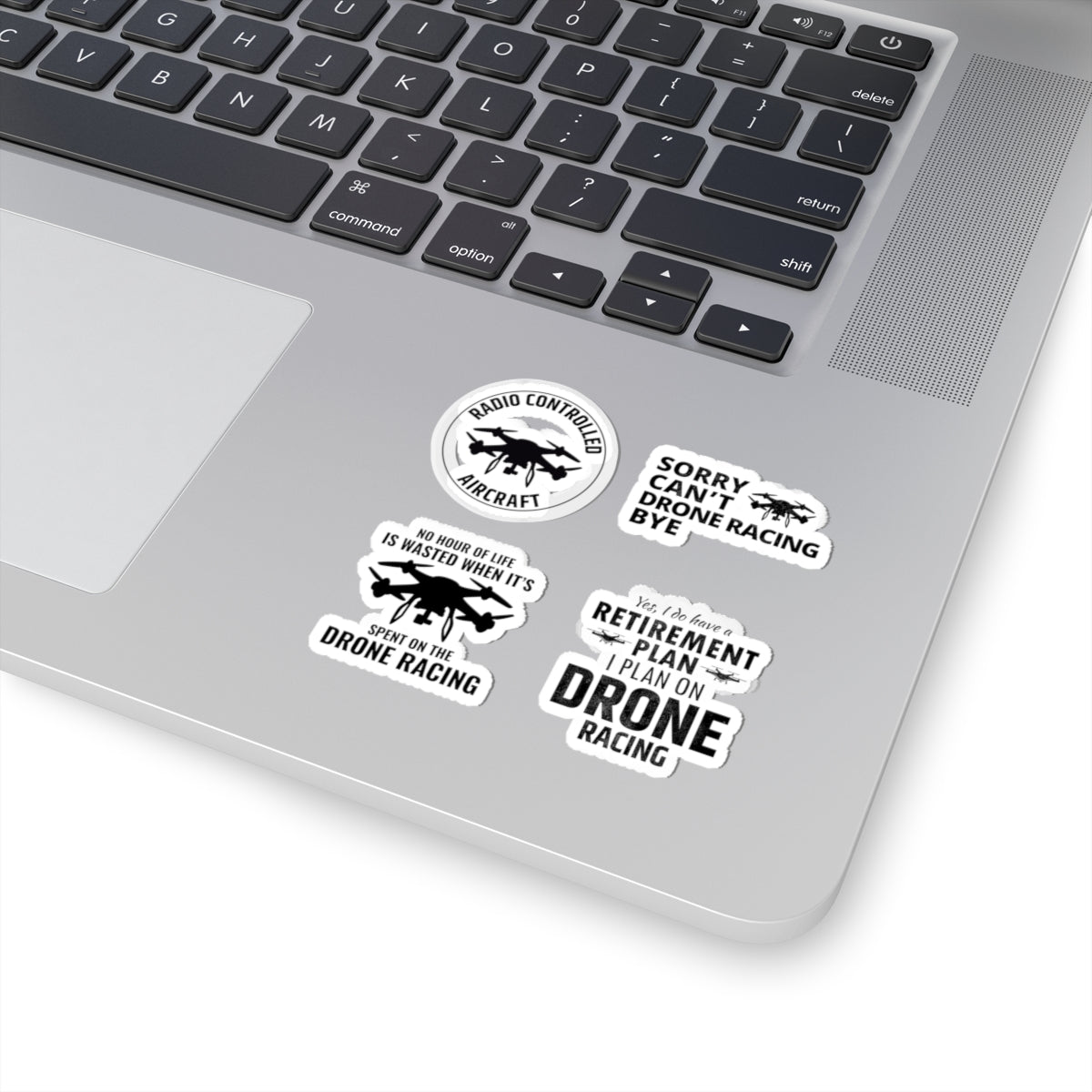 Drone Racing Retirement Sticker Pack – 4 PCS Funny RC Aircraft Humor Decals for FPV Pilots Hobbyists