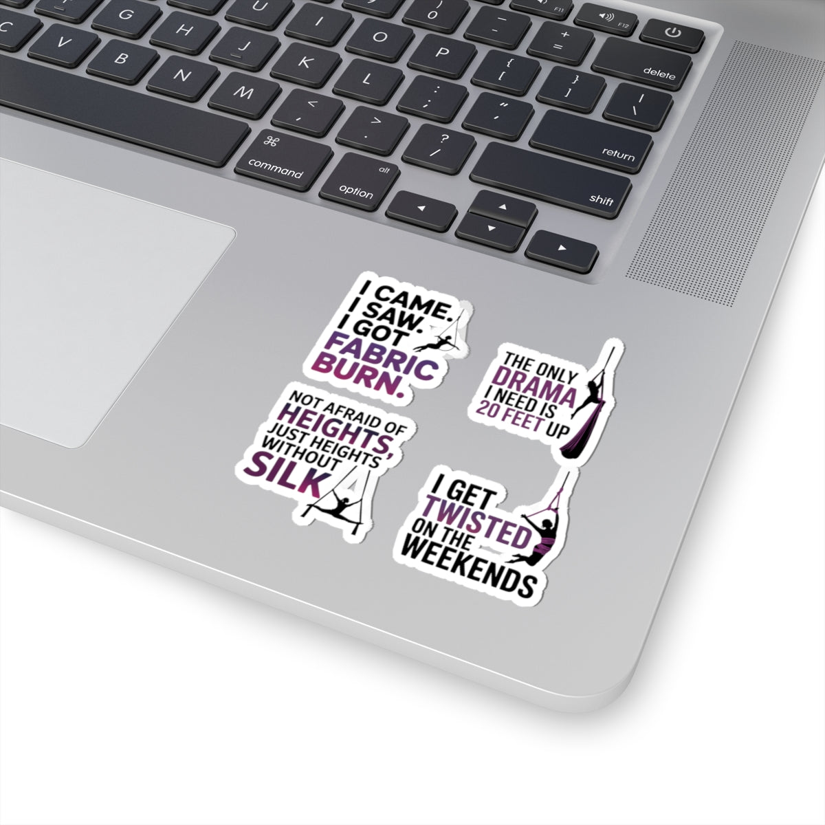 Aerial Silk Sticker Pack – 4 PCS Funny Performer Quote Decal Set for Aerialists Circus Arts Athletes and Fabric Dancers