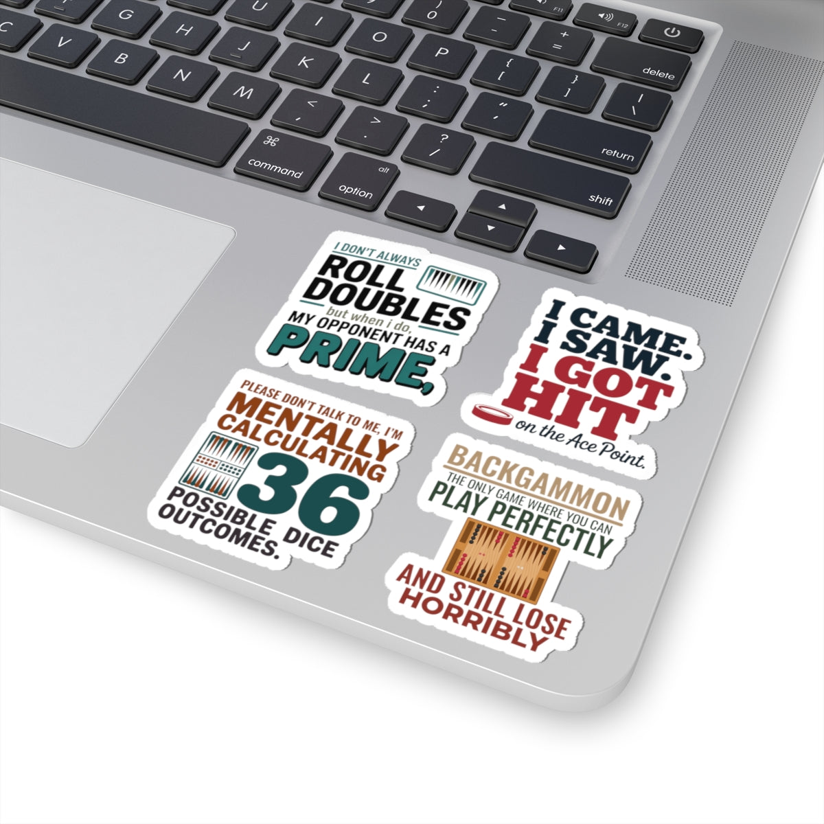 Backgammon Sticker Pack – 4 PCS Witty Strategy Quote Decals for Board Game Players & Tabletop Fans
