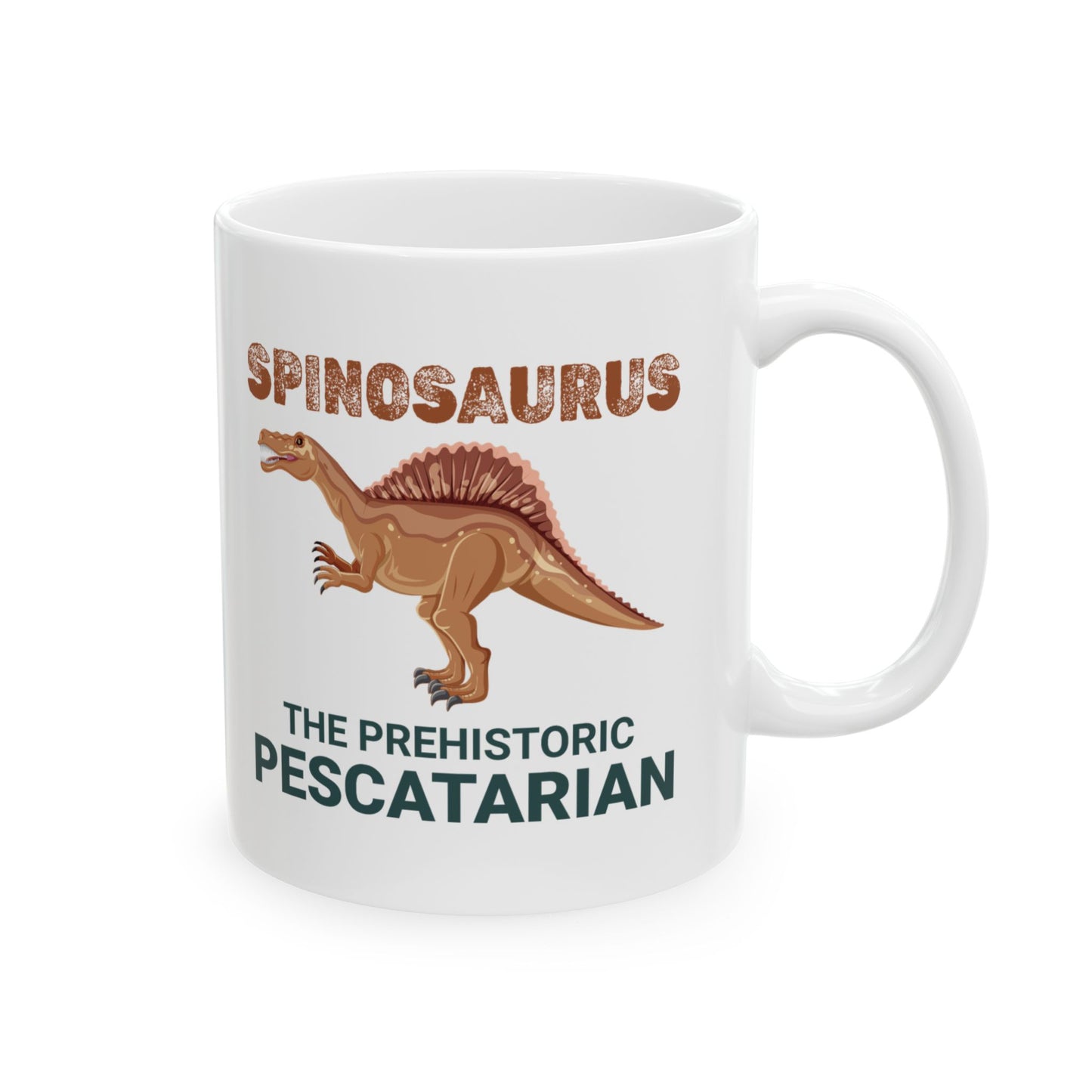 Taza con fósil de dinosaurio Spinosaurus, diseño pescatariano para amantes de la paleontología 