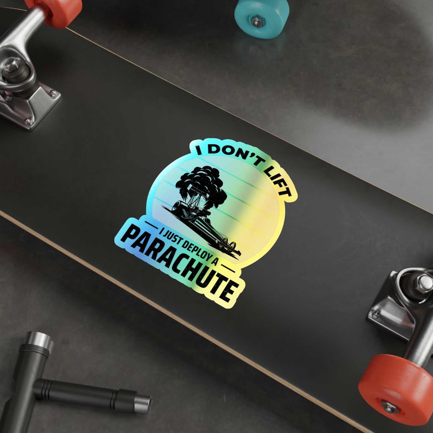 Dragster Drag Racing Holographic Stickers Vinyl – Parachute Launch Humor for Speed Race Fans