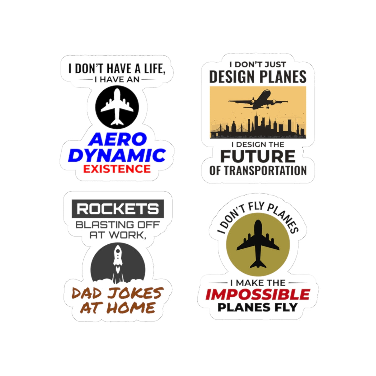 Aerospace Engineer Sticker Pack – 4 PCS Funny Rockets At Work Dad Jokes Impossible Planes Decal Set for Dads