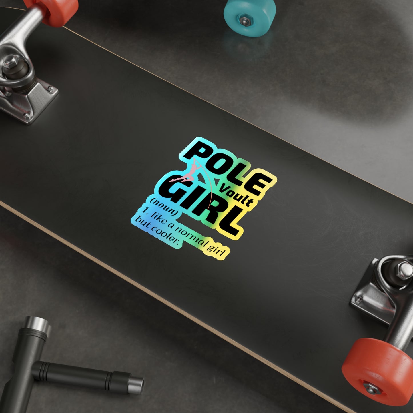 Pole Vault Sticker Girl Holographic Vinyl - Track & Field Decal for Female Athletes, Motivational Sports Decor