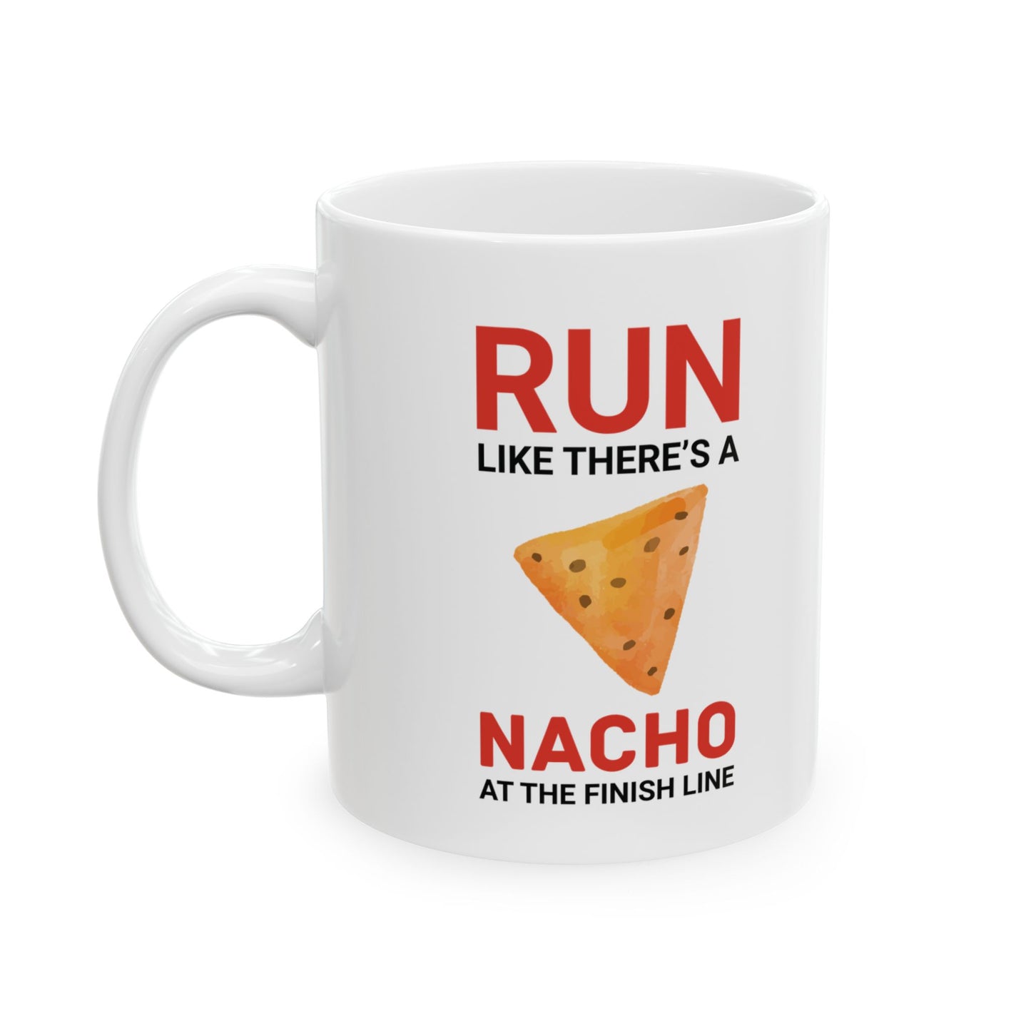 Taza para correr: regalo divertido para corredores, amantes de los nachos y motivación para maratones.