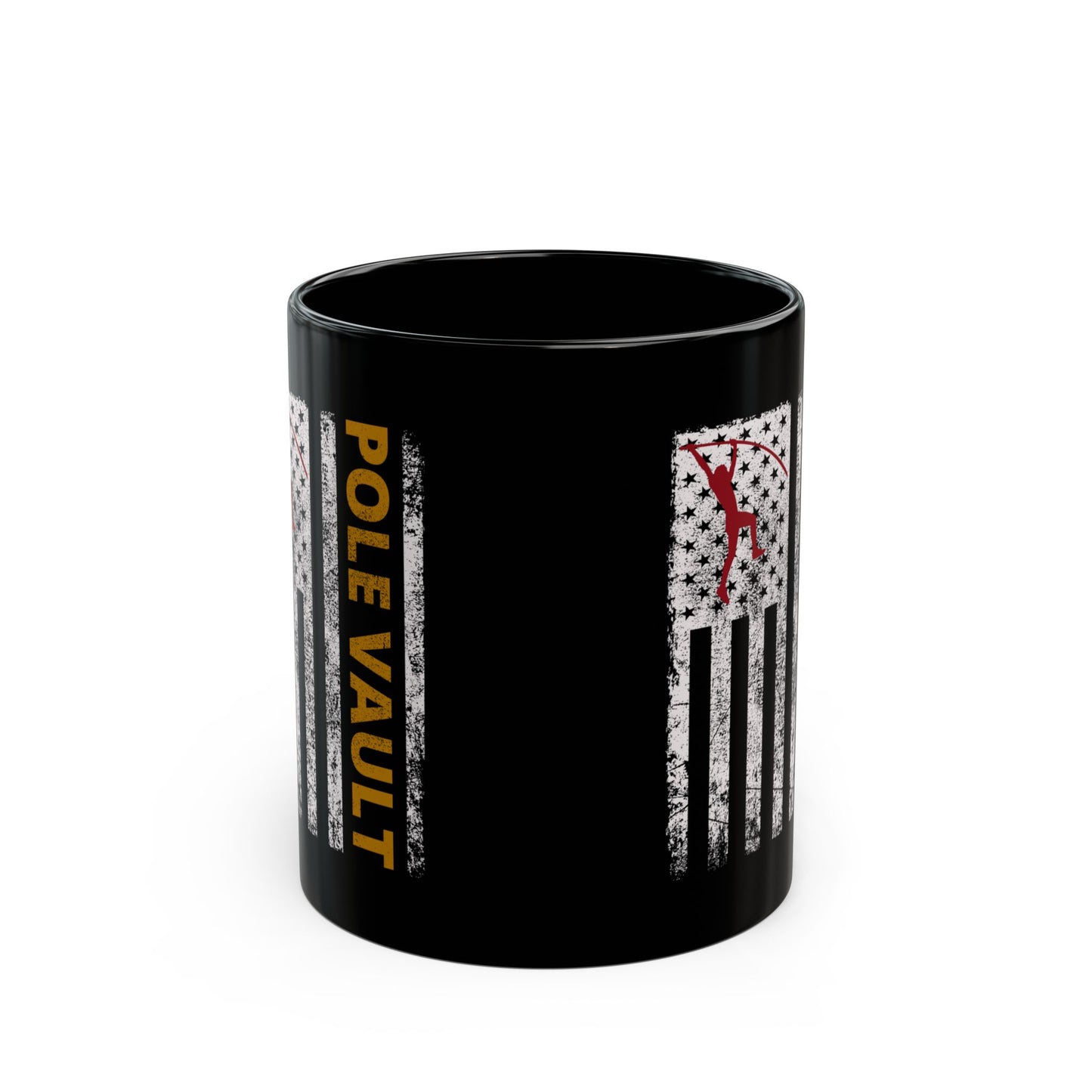 Pole Vault Mug Black Vintage American Flag – Track and Field Vaulting Cup for Athletes and Sports Enthusiasts