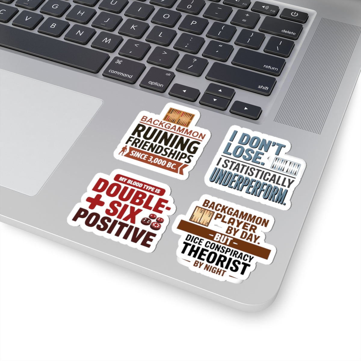Backgammon Sticker Pack – 4 PCS Witty Player Identity Quote Decals for Board Game Fans & Strategy Lovers