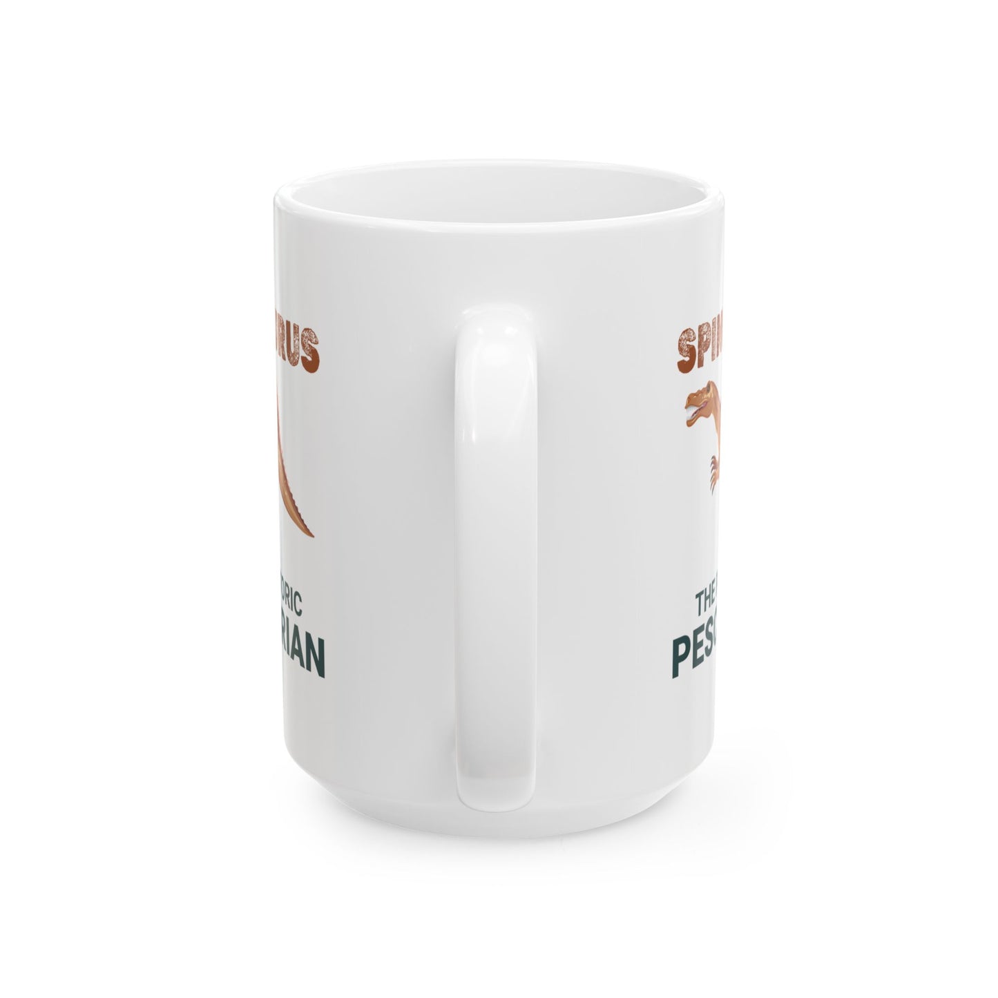 Taza con fósil de dinosaurio Spinosaurus, diseño pescatariano para amantes de la paleontología 