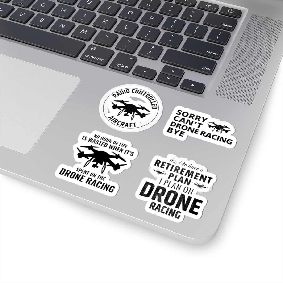 Drone Racing Retirement Sticker Pack – 4 PCS Funny RC Aircraft Humor Decals for FPV Pilots Hobbyists