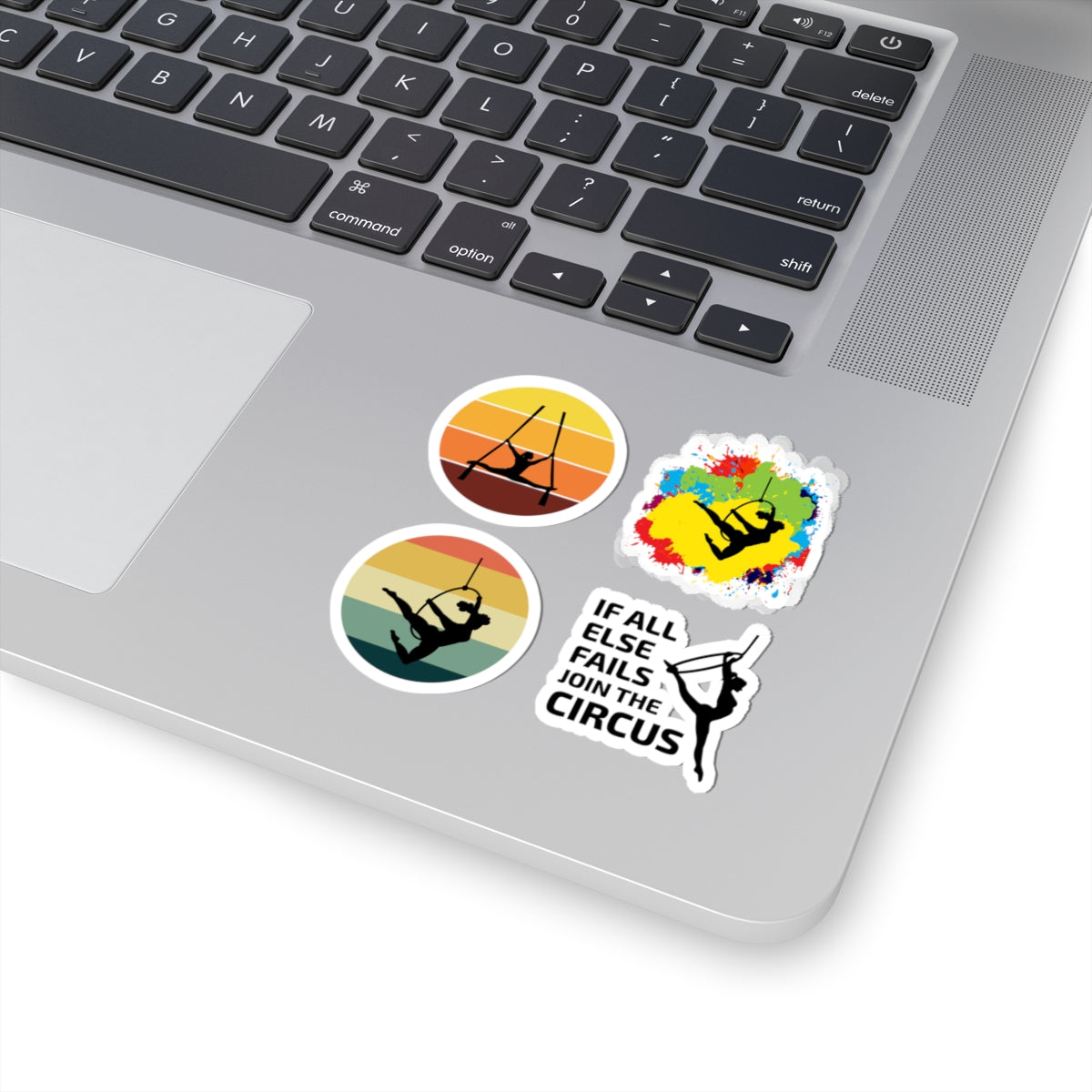 Aerial Silk Sticker Pack – 4 PCS Colorful Retro Sunset Join The Circus Decal Set for Aerialists Dancers