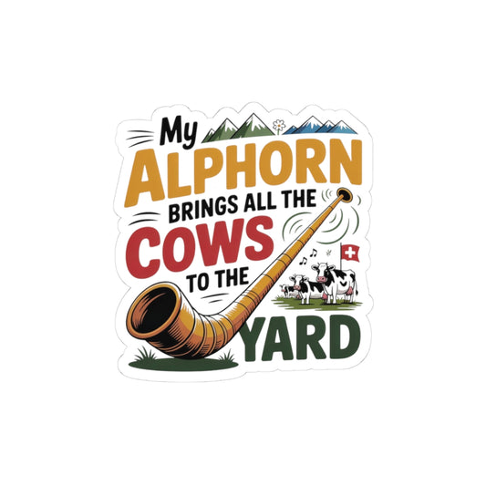 Funny Alphorn Sticker - Alpine Horn Musician Vinyl Decal for Swiss Music Lovers Cow Enthusiasts Farmers