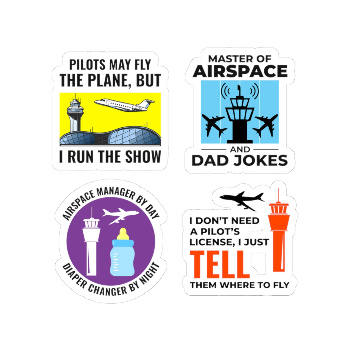 Air Traffic Controller Dad Sticker Pack – 4 PCS Funny Airspace Humor Stickers for ATC Professionals & Aviation Dads