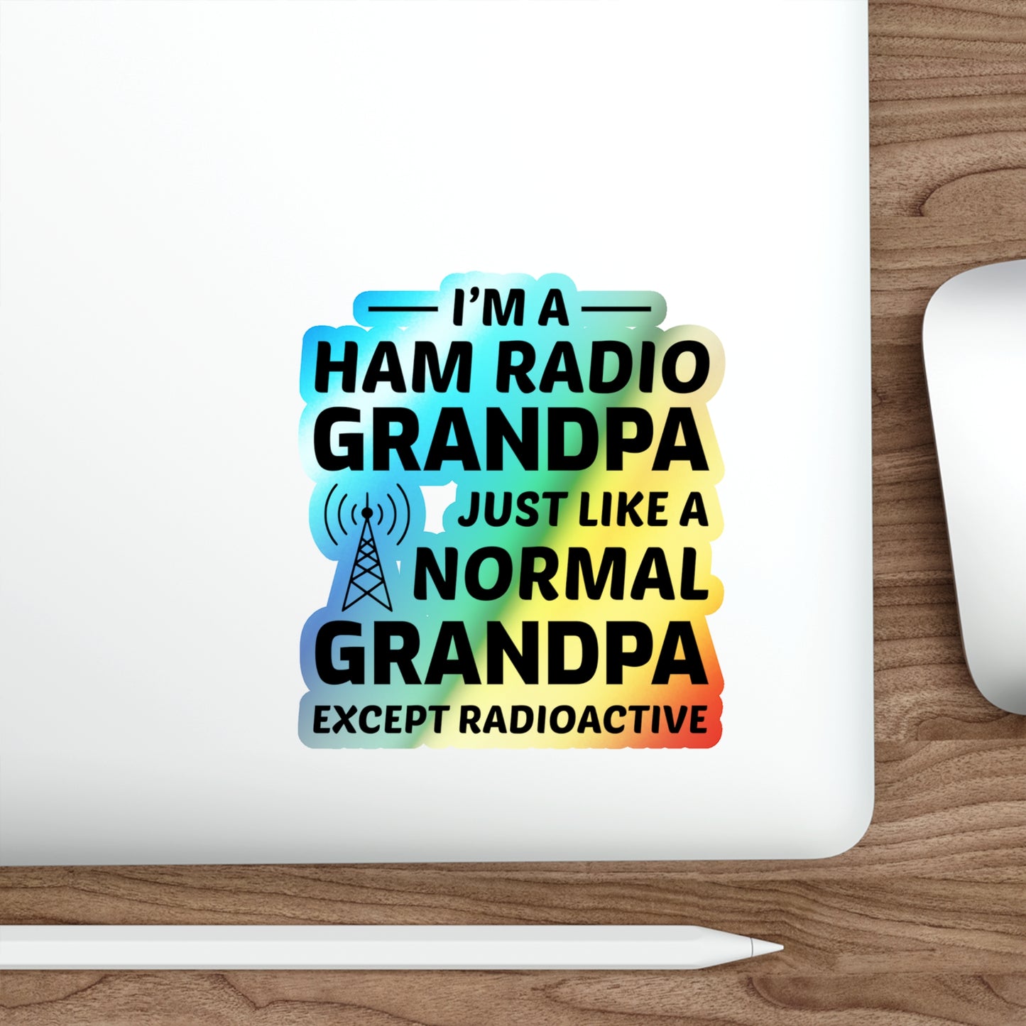 Amateur Ham Radio Operator Stickers Holographic Vinyl Decal - Call Sign & QRP for Radioactive Grandpas